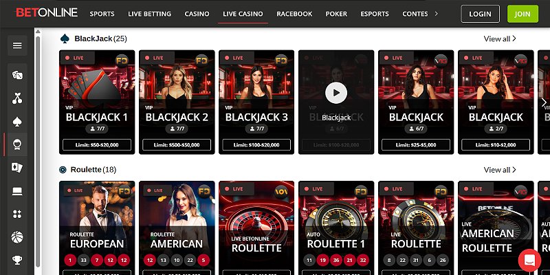BetOnline blackjack site